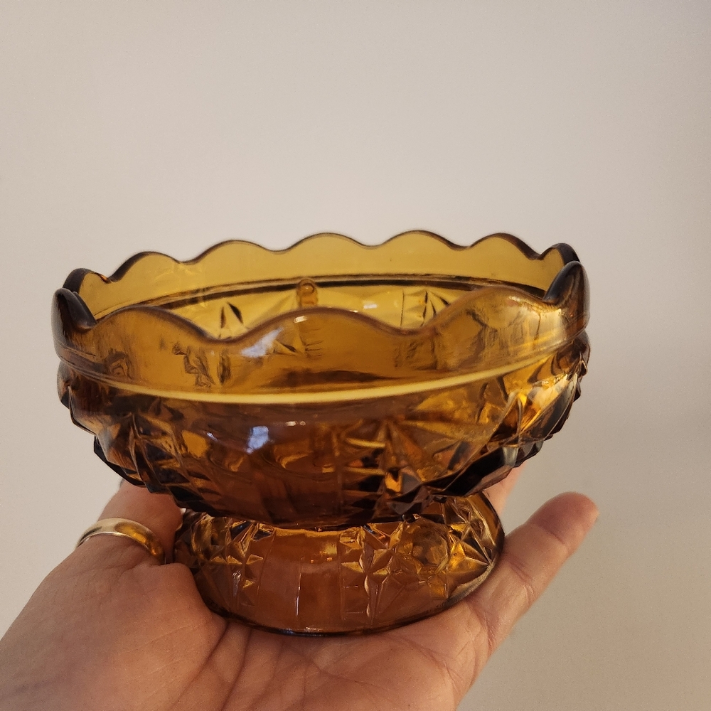 Vintage Indiana Glass Amber Stars And Bars Two Piece Fairy Lamp - Picture 6 of 8